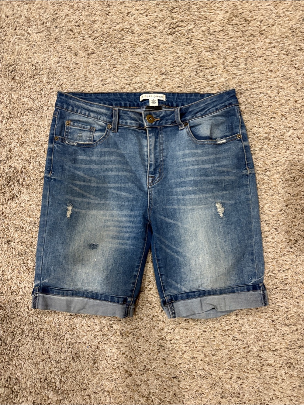 Tribal Jeans Women's Washed Blue Distressed Jean Shorts - Size 8